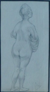 Barba Juan, Mujer desnuda de espaldas, dibujo lápiz papel, enmarcado, dibujo 16x9 cms. y marco 32x22 cms. (3)