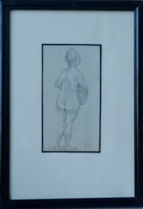 Barba Juan, Mujer desnuda de espaldas, dibujo lápiz papel, enmarcado, dibujo 16x9 cms. y marco 32x22 cms. (4)