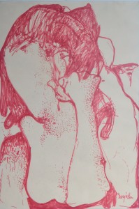 Barjola Juan, Busto de mujer acodada,dibujo acrílico papel, enmarcado, dibujo 55x37 cms. y marco 68x52 cms. 3300 (1)
