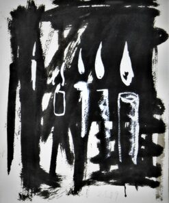 Miguel Angel Campano - "Cirios" dibujo original tinta china y aguada sobre papel, enmarcado