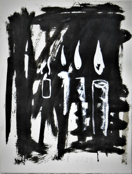 Miguel Angel Campano - "Cirios" dibujo original tinta china y aguada sobre papel, enmarcado