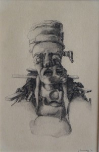 Hernandez José, El desfigurado, dibujo tinta china papel, firmado en 1970, enmarcado, dibujo 22x14 cms y marco 39,50x32 cms. 1900 (3)