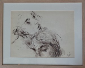 Juanvi, Juan Vicente Barrio, Abrazado al pecho, dibujo carboncillo papel, enmarcado, dibujo 30x41 cms.y marco 52,50x42,50 cms (6)