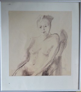 Juanvi, Juan Vicente Barrio, Joven desnuda sentada, dibujo carboncillo papel, enmarcado, dibujo 22x21,50 cms. y marco 31x28,50 cms (1)
