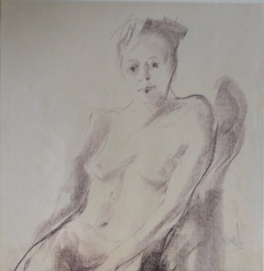 Juanvi, Juan Vicente Barrio, Joven desnuda sentada, dibujo carboncillo papel, enmarcado, dibujo 22x21,50 cms. y marco 31x28,50 cms (3)