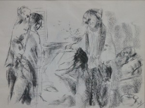 Juanvi, Juan Vicente Barrio, Velatorio III, dibujo carboncillo papel, enmarcado, dibujo 30x40 cms. y marco 56x49 cms (9)