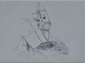 Lorenzo Antonio, Nave espacial, dibujo tinta papel enmarcado, dibujo 22x30 y con marco 34x41 cms.  (1)
