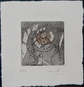 Roberto Matta, grabado aguafuerte, edición 100 ejemplares, numerado y firmado a lápiz, enmarcado papel 17x17 cms. plancha 9x9 cms. y marco 31x28 cms.