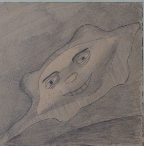 Pagola Javier, Figura sonriente, dibujo lápiz papel, enmarcado, dibujo 9x9 cms. y marco 21x21 cms. 90 (2)