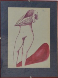 Pagola Javier, Sombra roja, dibujo técnica mixta papel, enmarcado, dibujo 32x22 cms. y marco 41x31 cms (5)