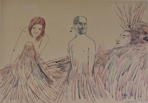 Pagola Javier, personajes en crecimiento, tinta papel, enmarcado, dibujo 28x40 cms. y marco 41,50x43,50 cms (3)