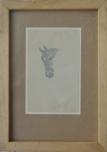Torrado Ramón, cabeza de caballo, dibujo lápiz papel, enmarcado, dibujo 13x8 cms. y marco 24x17 cms. 30 (1)