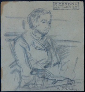 Villodas Ricardo de, Torso de mujer, dibujo lapiz papel, enmarcado, dibujo 10x9 cms y marco 18x18,50 cms. 40 (1)
