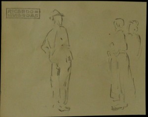 Villodas Ricardo de, boceto hombre y dos mujeres conversando, dibujo lápiz papel, enmarcado, dibujo 10x12,50 cms. y marco  22x26 cms.  (4)