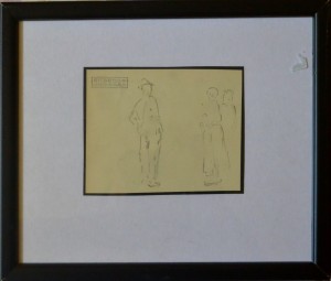 Villodas Ricardo de, boceto hombre y dos mujeres conversando, dibujo lápiz papel, enmarcado, dibujo 10x12,50 cms. y marco  22x26 cms.  (5)