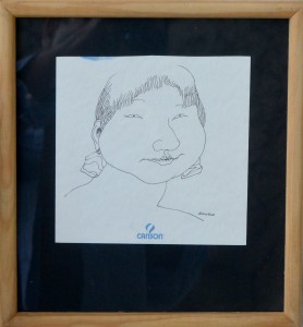 Alcorlo Manuel, cabeza mujer cara redonda, dibujo tinta china papel, enmarcado, dibujo 14,50x14,50 cms. y marco 25x23 cms. (10)