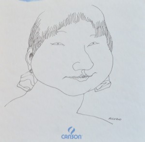 Alcorlo Manuel, cabeza mujer cara redonda, dibujo tinta china papel, enmarcado, dibujo 14,50x14,50 cms. y marco 25x23 cms. (6)
