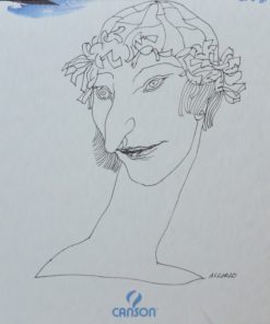 Manuel Alcorlo - "Cabeza mujer cuello cisne" dibujo tinta papel, enmarcado