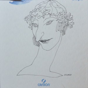 Alcorlo Manuel, cabeza mujer cuello cisne, dibujo tinta china papel, enmarcado, dibujo 14,50x14,50 cms. y marco 25x23 cms. (1)
