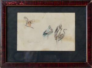 Becquer Carlos, Ardilla y cigüeñas, dibujo tinta papel, enmarcado, dibujo 10x15 cms. y marco 18x23 cms. 160 (3)