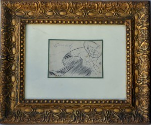 Canals Ricard, Mujer recogiendo flores, dibujo lápiz papel, enmarcado, dibujo 9x13 cms. y marco 29x36 cms. 560 (2)