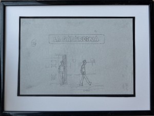 Gimenez Carlos, La gabardina, viñeta dibujo lapiz papel, enmarcado, dibujo 21x31 cms. y marco 43x32,50 cms (9)