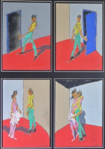 Ortega Olmo Enrique, el encuentro, conjunto de cuatro dibujos acrílico cartulina 26x18 cms. cada uno, enmarcados; marco 78x60 cms. 1 (4)