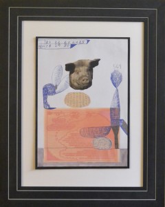 Pagola Javier, Cabeza de cerdo, técnica mixta y collage papel, enmarcado, dibujo 30x21 cms y marco 48,50x38,50 cms (4)