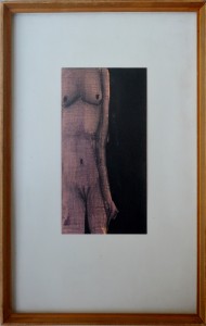 Pagola Javier , Joven desnuda fondo negro, dibujo técnica mixta papel, enmarcado, dibujo 19x10 cms. y marco 36x23 cms (1)
