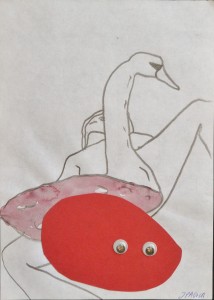 Pagola Javier, Leda y el cisne, dibujo técnica mixta y collage papel, enmarcado, dibujo 21x15 cms. y marco 42x38 cms (4)