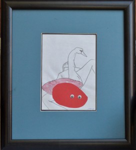 Pagola Javier, Leda y el cisne, dibujo técnica mixta y collage papel, enmarcado, dibujo 21x15 cms. y marco 42x38 cms (8)