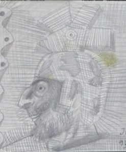 Javier Pagola - "Cabeza de perfil con casco" dibujo lápiz papel, enmarcado