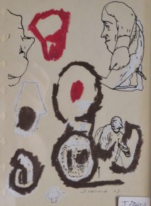 Pagola Javier, figuras y punto rojo, tm papel, 20,50x14 y marco 28x22 cms (8)