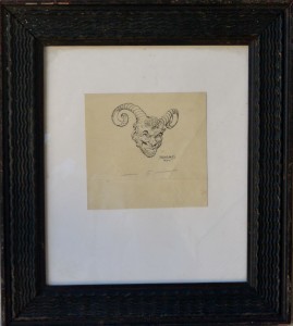 Penagos Rafael de , cabeza mitológica, dibujo tinta papel, enmarcado, dibujo 12x13 cms. y marco 34x30,50 cms. 360 (1)