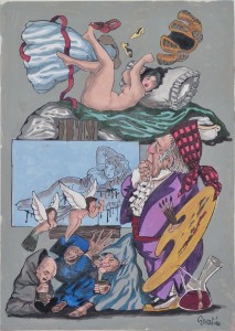 Serafín Rojo, Goya, pintando la Maja, dibujo gouache cartulina, 45x32 cms (4)