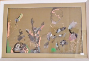 pagola javier 1992 acrílico cartulina 52x85 personajes fondo marrón (5)