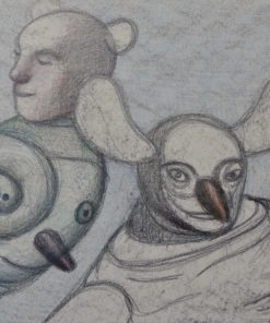 Javier Pagola 1994 - "Tres personajes" técnica mixta cartulina, enmarcado