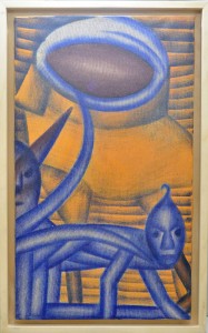 pagola javier 1996 oleo lienzo 46x27 cms. y con marco 50x32 cms. personajes azules  (13)