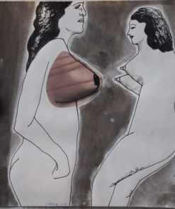 Javier Pagola - "Dos mujeres frente a frente" Tinta y collage papel, 2000, enmarcado
