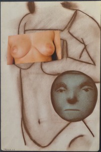 pagola javier 2004 técnica mixta y collage papel 28,5x19 mujer desnuda con foto senos (7)