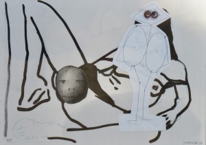 pagola javier 2010 tinta y collage papel 21x30 y marco 42x52 cms. collage cabeza redonda sobre mujer desnuda 290 (11)