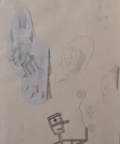 Javier Pagola - "Robots" dibujo lápiz y collage papel, 2011, enmarcado