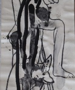 Javier Pagola - "Personaje sentado cabeza picuda" oleo lienzo, enmarcado