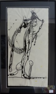 pagola javier oleo lienzo 62x32 personaje con mono en la cabeza (5)