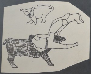 pagola javier tinta papel 16x20 saltando toro y perro (1)