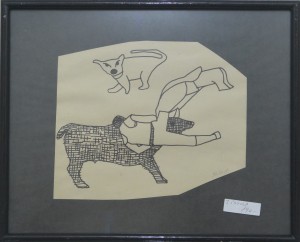 pagola javier tinta papel 16x20 saltando toro y perro (12)