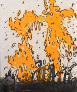 Javier Pagola - "Efluvios, composición naranja y negro" técnica mixta cartulina, enmarcado