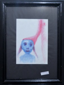 pagola javier técnica mixta papel 21x14,5 personaje azul con gorro rosa (3)