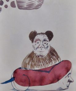 Javier Pagola - "Personaje reptante y mirón" dibujo técnica mixta papel, enmarcado