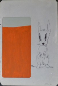 pagola javier técnica mixta y collage 20x14 conejo y rectángulo naranja (8)